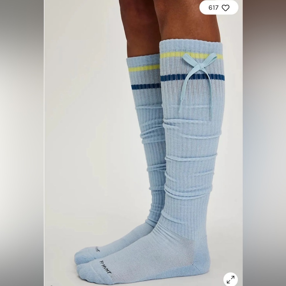 Free People Movement Foul Shot knee High Striped Socks with Bow NWT